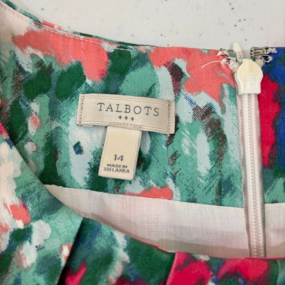 Talbots Watercolor Abstract Dress Size 14 Pink Green Multi A-line Sleeveless - Picture 7 of 10